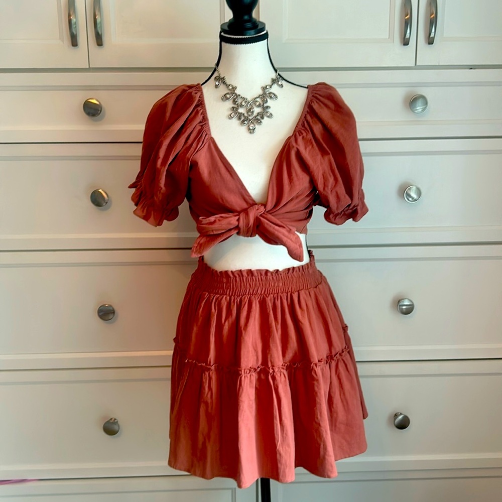 In The Beginning Skirt & Tie Front Shirt Set - Picture 1 of 7